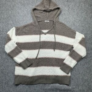 Maurices Long Sleeve Sweater Popcorn Texture‎ Strips Women's L Hooded Pullover